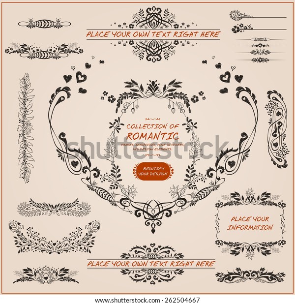 Set of vintage frames, headpieces, page dividers, and\
design elements 