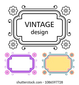Set of vintage frames in a lineart style