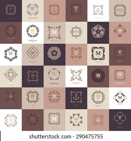 Set of Vintage Frames for Luxury Logos, Restaurant, Hotel, Boutique or Business Identity. Royalty, Heraldic Design with Flourishes Elegant Design Elements. Vector Illustration Templates Collection.