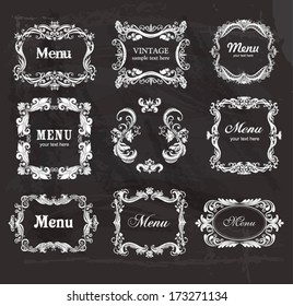 Set of vintage frames on the chalkboard.