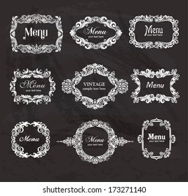 Set of vintage frames on the chalkboard.