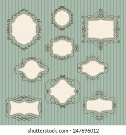 set of vintage frames on striped background 