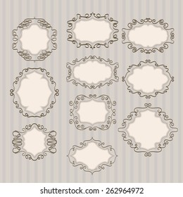 set of vintage frames on striped background. vector illustration