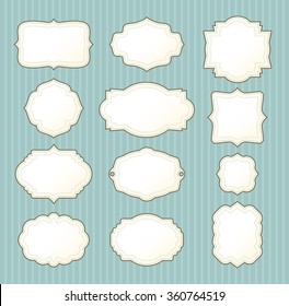 set of vintage frames on striped background. vector