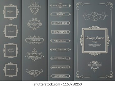 A set of vintage frames and patterned weave for decorating text blocks. Decorative elements on gray cardboard for decoration of title in vector. Wicker lines and business text blocks