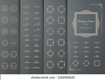 A set of vintage frames and patterned weave for decorating text blocks. Decorative elements on gray cardboard for decoration of title in vector. Wicker lines and business text blocks