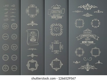 A set of vintage frames and patterned weave for decorating text blocks. Decorative elements on gray cardboard for decoration of title in vector. Wicker lines and business text blocks