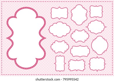 set of vintage frames, pink stroke, dashed outline