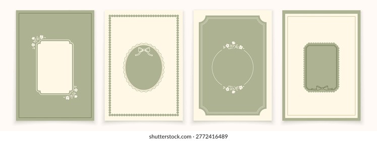 Set of vintage frames for postcard design. Classic postcard design with floral elements, bows and outlines.