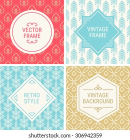 Set of vintage frames in Red, Blue, Gold and Beige on mono line seamless background. Perfect for greeting cards, Christmas gift paper, retro parties. Vector labels and badges