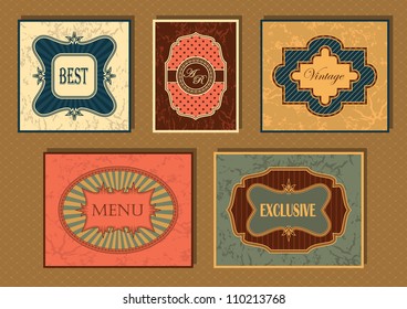 Set of vintage frames in retro style on grunge background