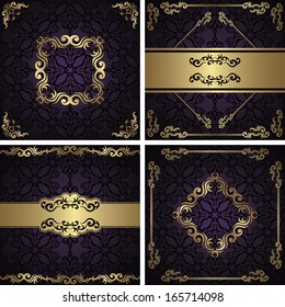 Set of vintage frames. Vintage seamless damask background. Luxury design             