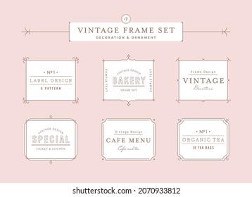 Un conjunto de marcos vintage con líneas simples.
Esta ilustración se refiere a la elegancia, clásica, retro, patrón, europea, adorno, decoración, etc.