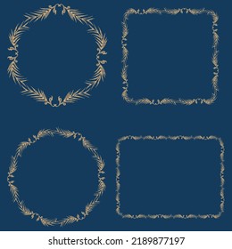 Set vintage frames from sketches decorative twigs with leaves and tendris