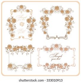 A set of vintage frames with stylized flowers in the style of Art Nouveau
