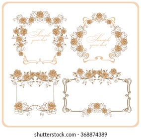Set of vintage frames with stylized flowers in the style of Art Nouveau