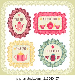 Set of vintage frames for text or photo. Tea time.