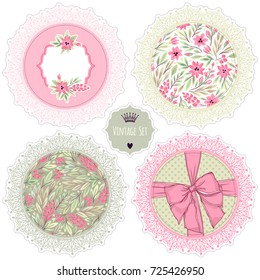 Set of vintage frames for text or photo. Floral background. Can be used for scrapbook, print and etc.
