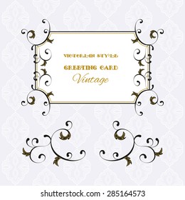 Set of vintage frames with vignettes in Victorian style. Ornate element for design. Ornamental patterns for wedding invitations, birthday and greeting cards.