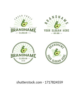 set vintage fresh avocado logo, avocado fruit label emblem. Design vector illustration