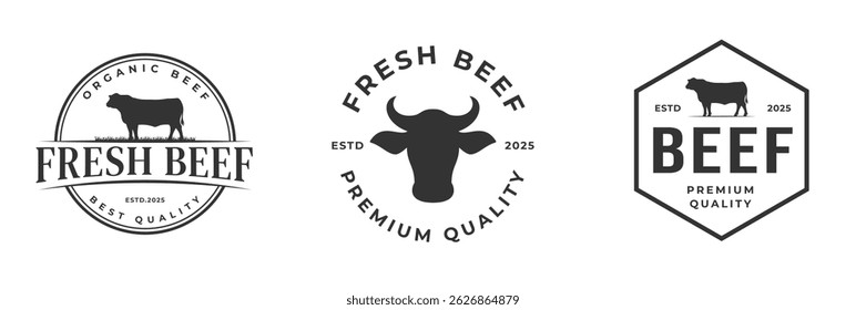set of vintage fresh beef logo vector illustration badge design
