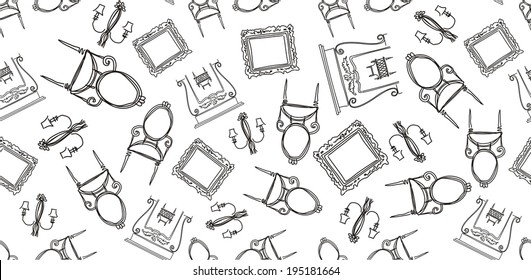 Set of vintage furniture silhouettes. Seamless background. Vector illustration. 