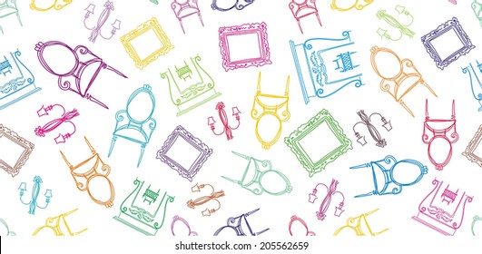 Set of vintage furniture silhouettes. Seamless background. Vector illustration. 