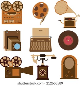 set of vintage gadgets on isolated background