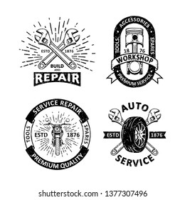 Set of vintage garage badges labels, emblems and logo
