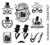 Set of vintage gentleman emblems, labels, badges and designed elements. Monochrome style
