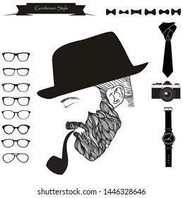 Set of vintage gentleman emblems, labels, badges and designed elements. Monochrome style.vector illustration design.