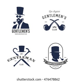 Set of vintage gentleman emblems, labels, badges and design elements. Monochrome style. Vector illustration.