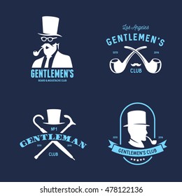 Set of vintage gentleman emblems, labels, badges and design elements. Monochrome style. Vector illustration.