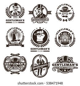 Set of vintage gentleman emblems, labels.