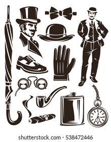 Set of vintage gentleman emblems, labels.