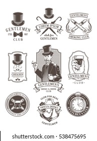 Set of vintage gentleman emblems, labels.