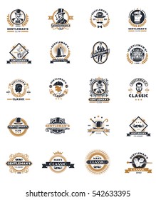 Set of vintage gentleman emblems, labels.