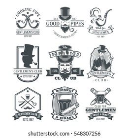 Set of vintage gentleman emblems, labels.