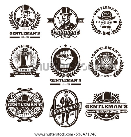 Set of vintage gentleman emblems, labels.