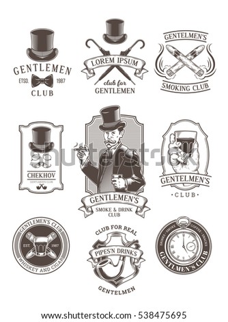Set of vintage gentleman emblems, labels.