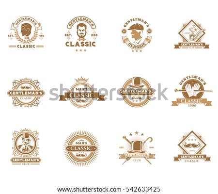 Set of vintage gentleman emblems, labels.