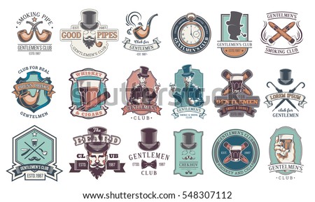 Set of vintage gentleman emblems, labels.