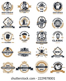 set of Vintage gentleman emblems,logos, gentleman icons collection vector illustration design 
