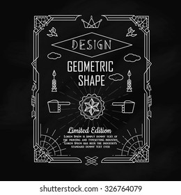Set of vintage geometric shape border elements with frame corner badge line art deco