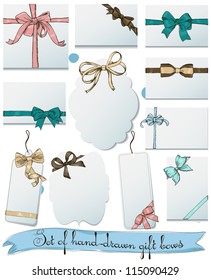set of vintage gift cards with bows, vector illustration 8