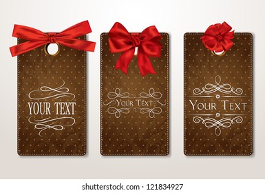 Set of vintage gift cards with red bows