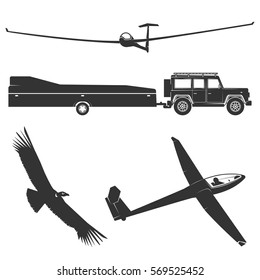 Set of vintage gliding elements and equipment. Vector illustration.