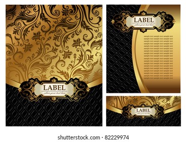 Set of Vintage gold & black luxury decorative ornate menu cover, envelope and certificate