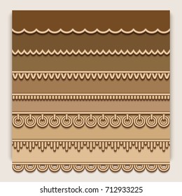 Set of vintage gold border patterns, vector embroidery ornaments, golden trim decoration, eps10