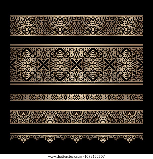 Set Vintage Gold Border Patterns Swirly Stock Vector (Royalty Free ...